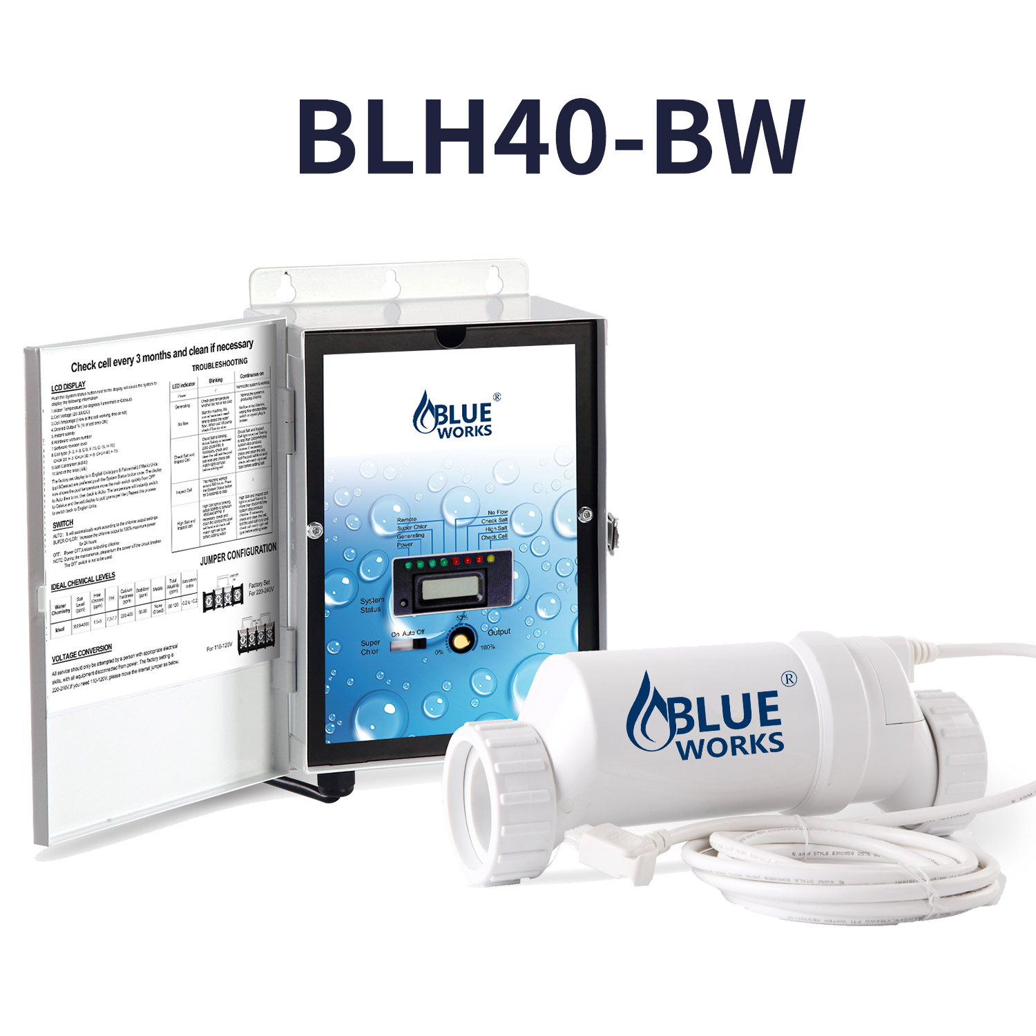 Best BLUE WORKS BLH40 Saltwater Generator Chlorinator for 40K Gallon